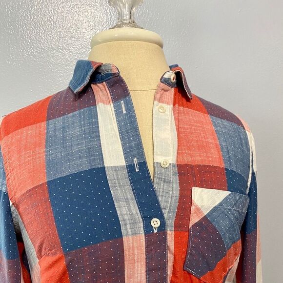 1/2 Button Patriotic Color Buffalo Check Shirt - Picture 6 of 11